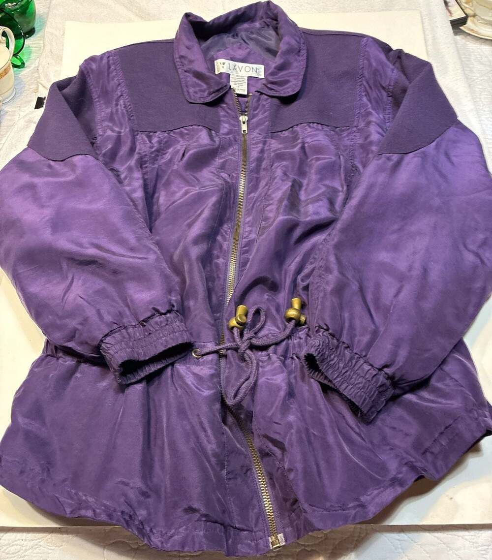 Lavon Vintage 100% Silk Purple Jacket with Knit Panel Detail